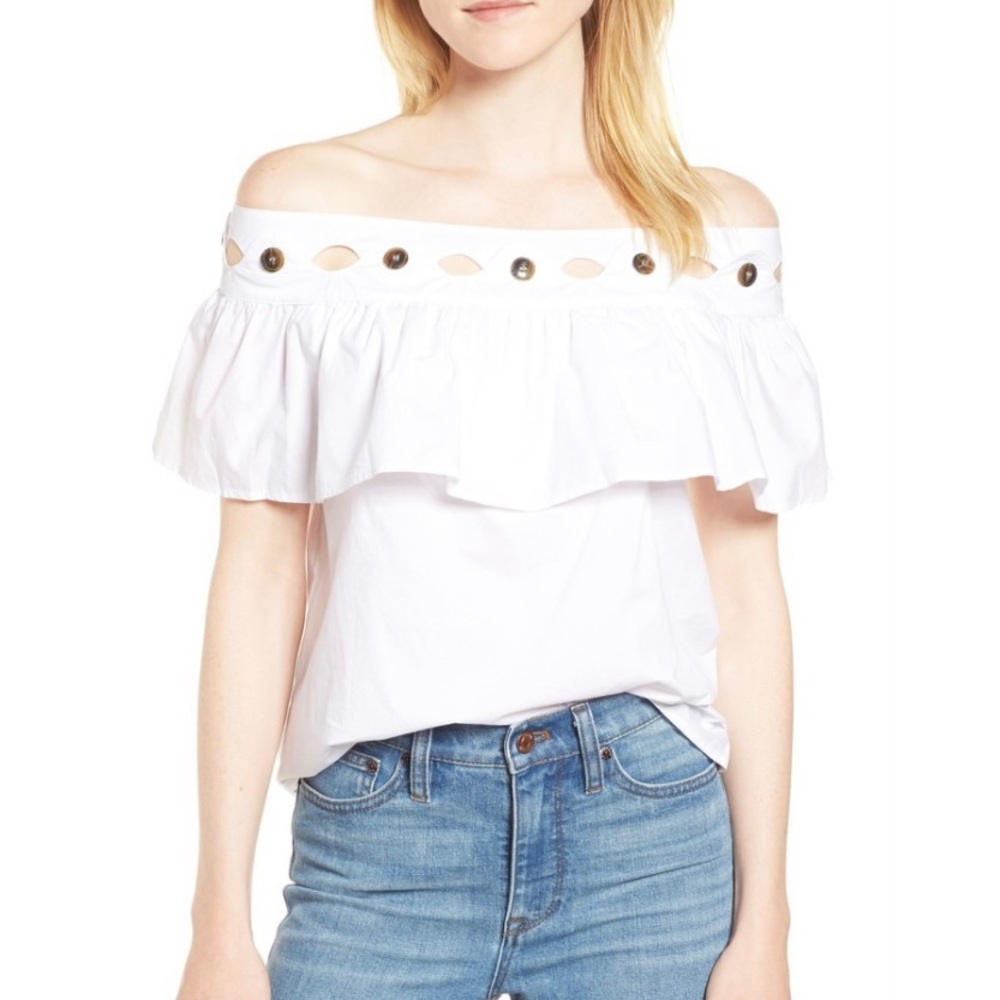 J. Crew Hoax Off The Shoulder Cotton Poplin Blouse